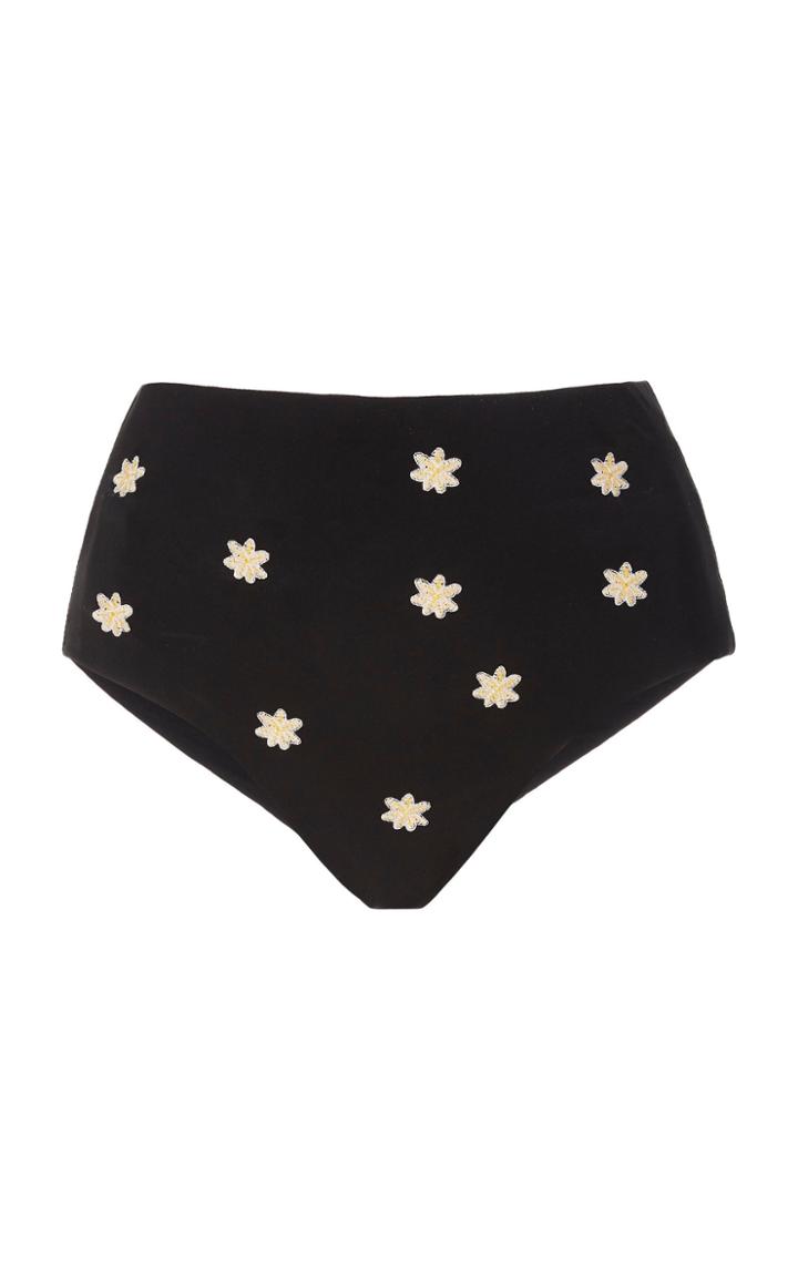 Anemone Embroidered High-waist Bikini Bottoms