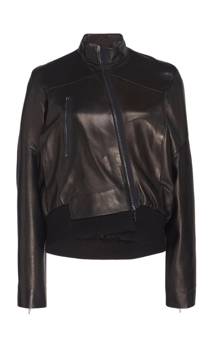 Poiret Asymmetric Leather Bomber
