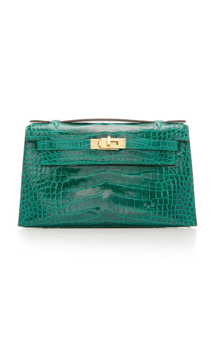 Herms Vintage By Heritage Auctions Hermes Shiny Emerald Alligator Kelly Pochette