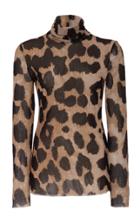 Ganni Leopard-print Mesh Turtleneck Top
