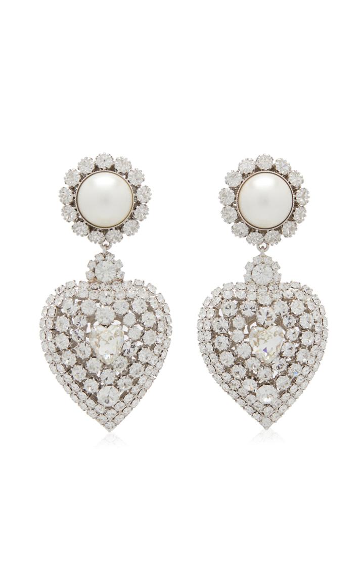 Moda Operandi Alessandra Rich Crystal And Pearl Heart Earrings