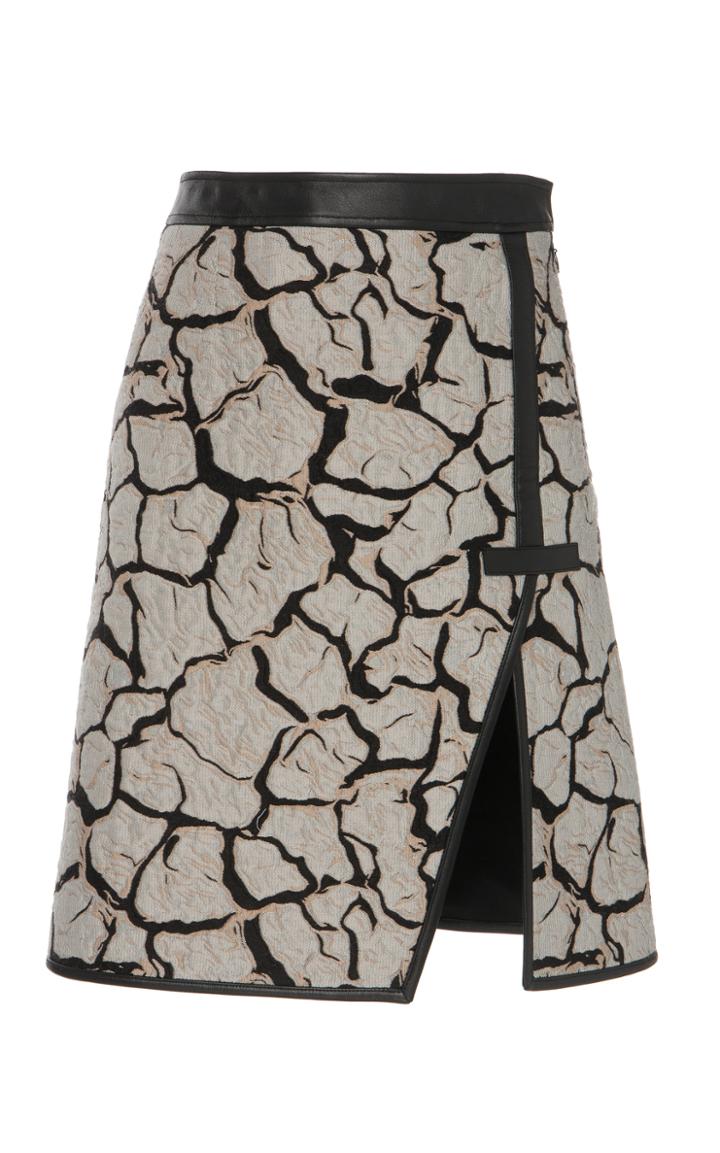 Mary Katrantzou Front-slit Leather-trimmed Jacquard Skirt