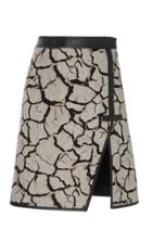 Mary Katrantzou Front-slit Leather-trimmed Jacquard Skirt
