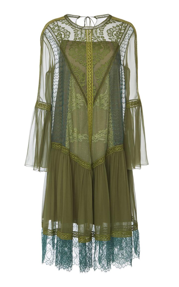 Alberta Ferretti Chiffon Graphic Lace Dress