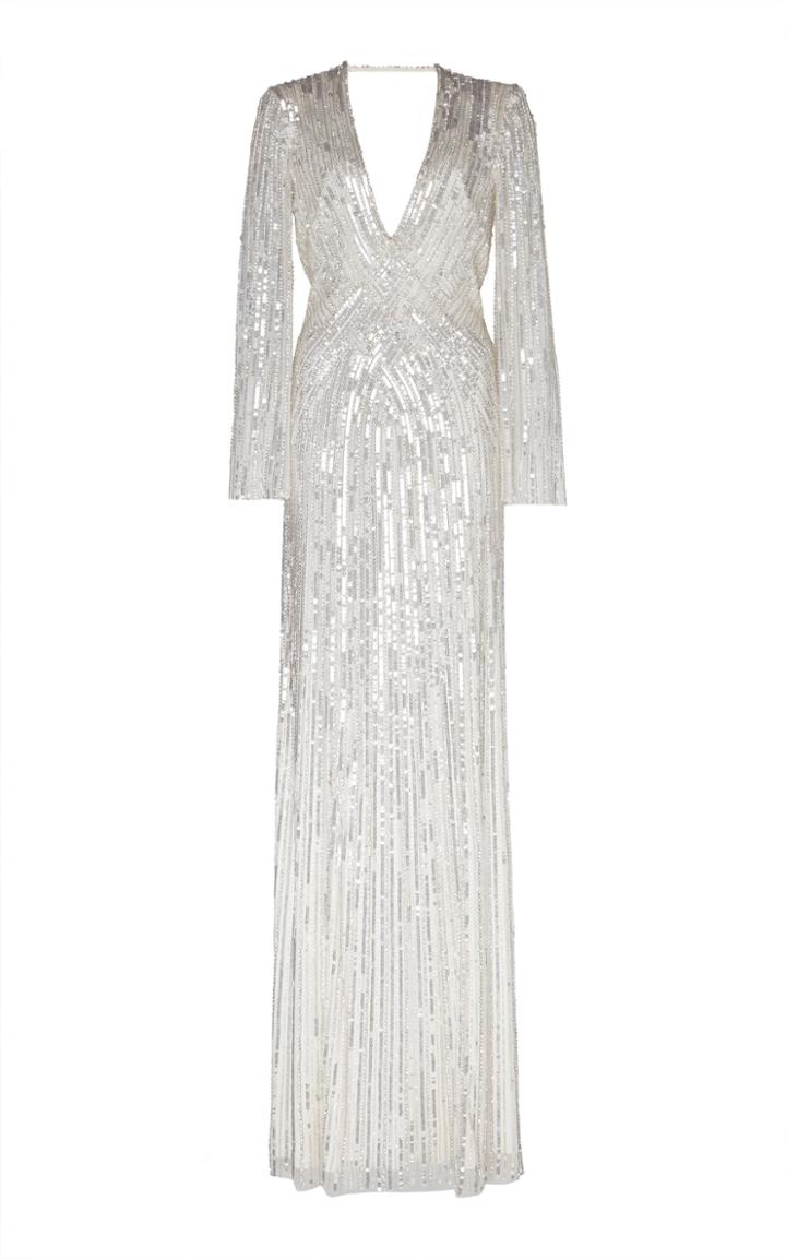 Jenny Packham Silvie V-neck Sequin Gown