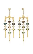 Vram Chrona Diamond, Sapphire 18k Yellow Gold Earrings
