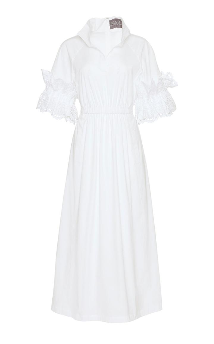Moda Operandi Lela Rose Ruffle Sleeve Eyelet Poplin Midi Dress