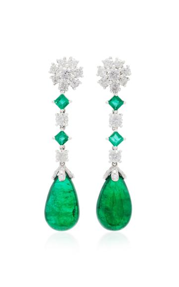 Pamela Huizenga Custom Platinum Emerald And Diamond Earrings