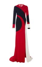 Naeem Khan Long Sleeve Swirl Front Slit Gown
