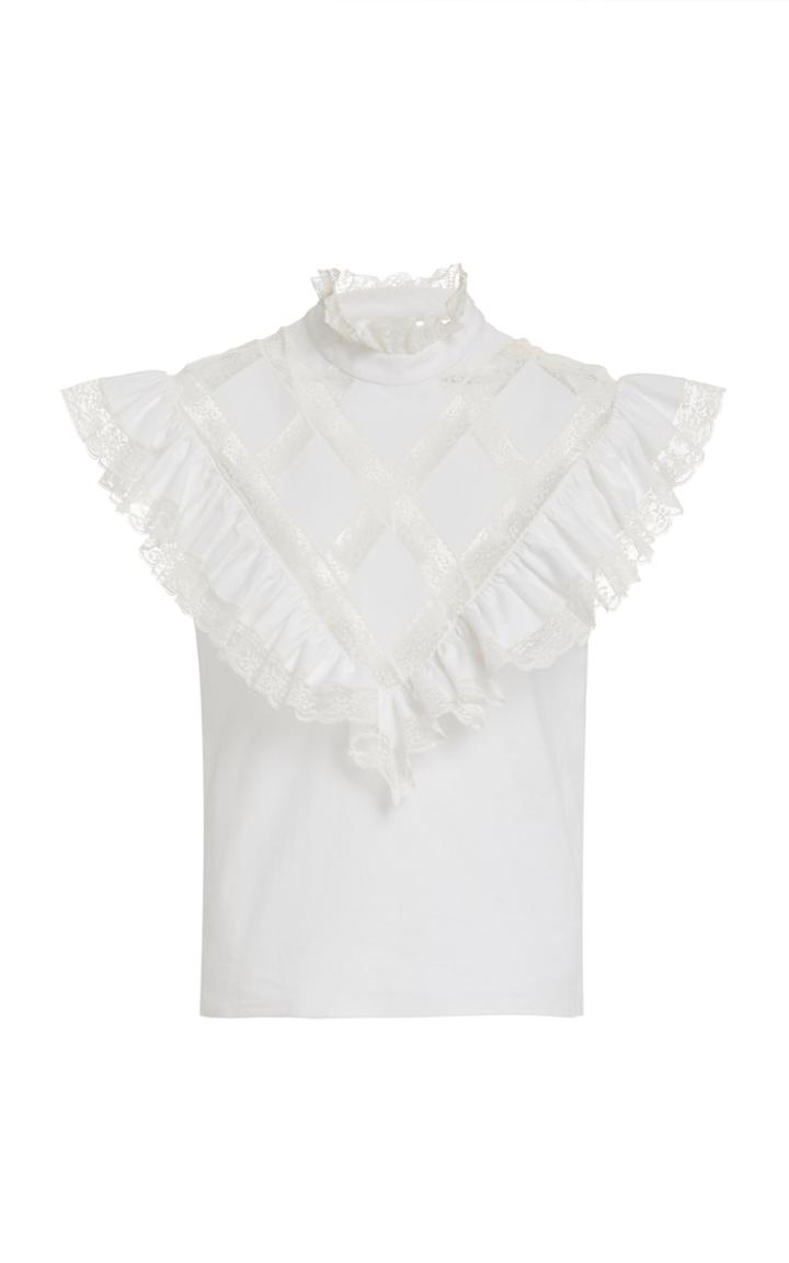 Philosophy Di Lorenzo Serafini Lace-trimmed Ruffled Cotton Top