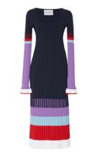 Prabal Gurung Striped Ribbed-knit Midi Dress