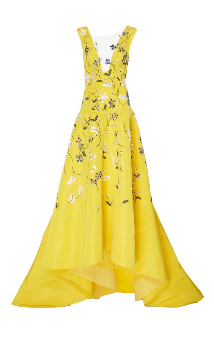 Monique Lhuillier Silk V-neck Asymmetric Gown