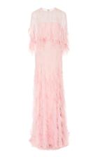 Monique Lhuillier Ostrich-trimmed Sequined Silk Gown