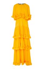 Msgm Ruffled Tier Maxi Dress With Removeable Cape