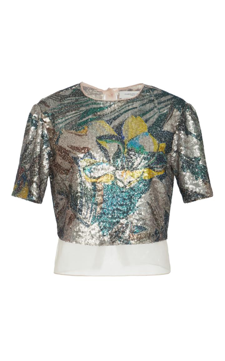 Carolina Herrera Magnolia Sequin Crop Top