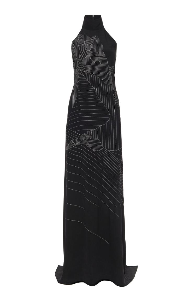 Akris Embroidered Silk Georgette A-line Gown