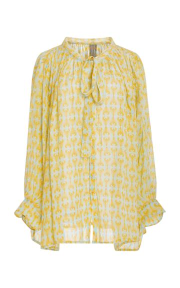 Yvonne S Feather Linen Bow Blouse