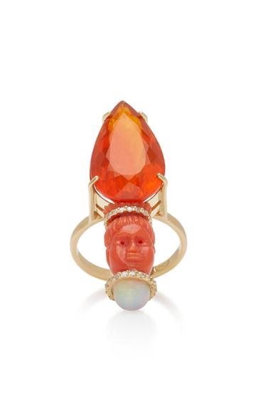 Rodrigo Massot 18k Gold, Diamond, Fire Opal, Opal, And Red Agate Ring