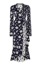 Oscar De La Renta Two-tone Printed Silk Wrap Dress