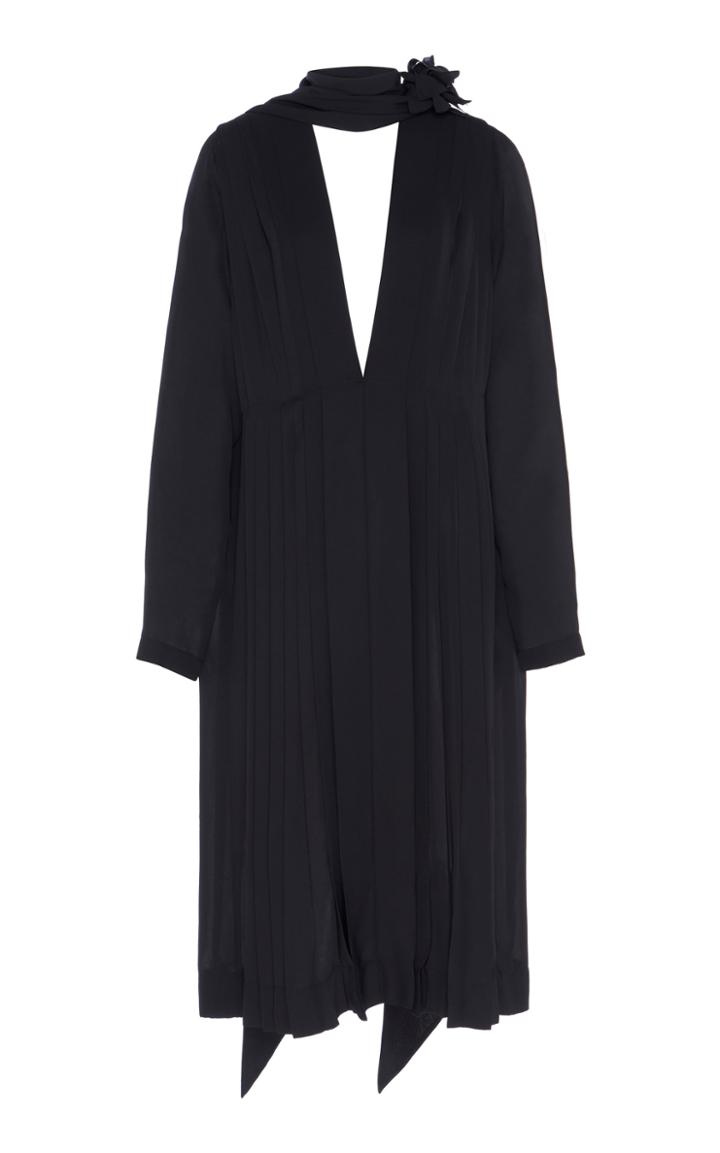 Victoria Beckham V-neck Scarf-embellished Pliss Dress