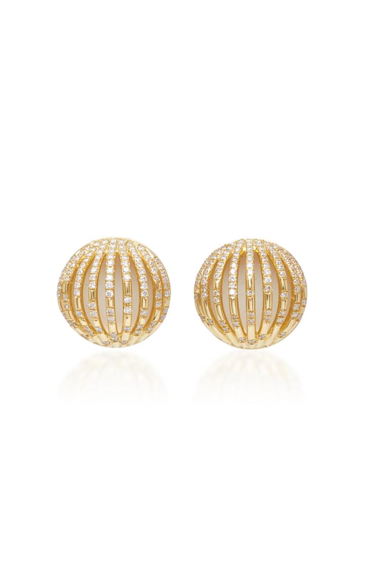 Susan Foster 18k Gold Diamond And Enamel Stud Earrings