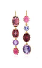 Renee Lewis Antique Natural Pink Tourmaline Synthetic Sapphire Natural Garnet Earrings