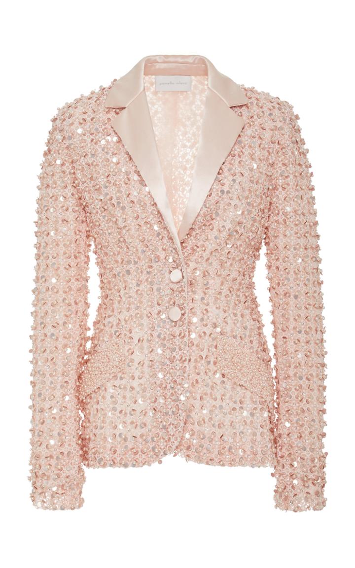 Moda Operandi Pamella Roland Pearl And Sequin Embroidered Silk Blazer Size: 2
