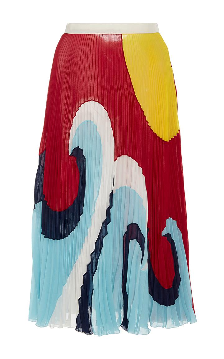 Red Valentino Sun And Wave Intarsia Pleated Skirt