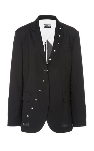 Youser Exposed Button Broadcloth Blazer