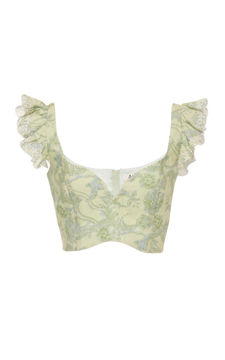 Moda Operandi Amur Rafaela Printed Linen Crop Top Size: Xs