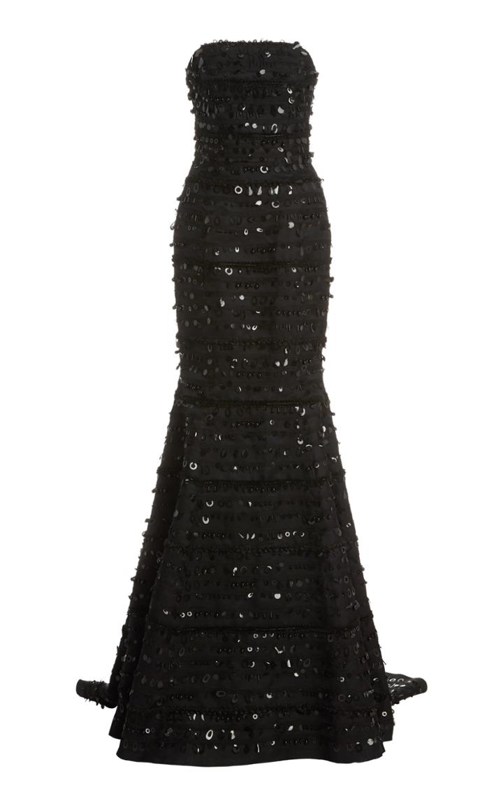 Moda Operandi Carolina Herrera Strapless Embellished Trumpet Silk Gown
