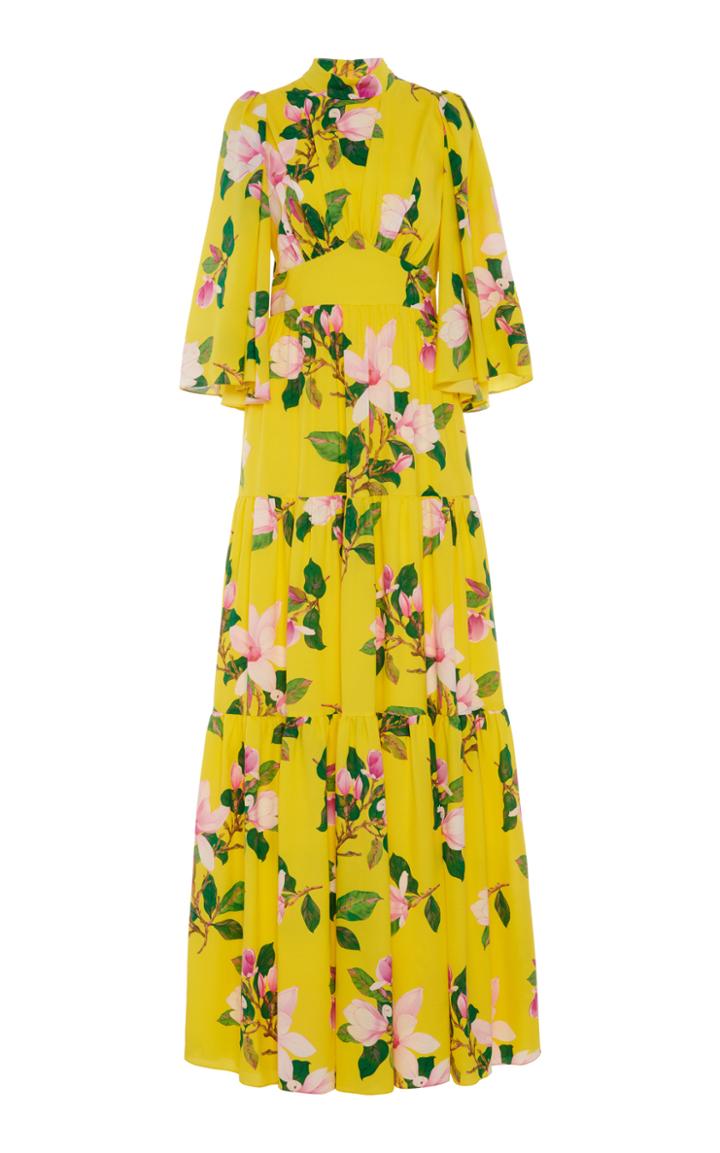 Moda Operandi Andrew Gn Floral Silk Tiered Maxi Skirt