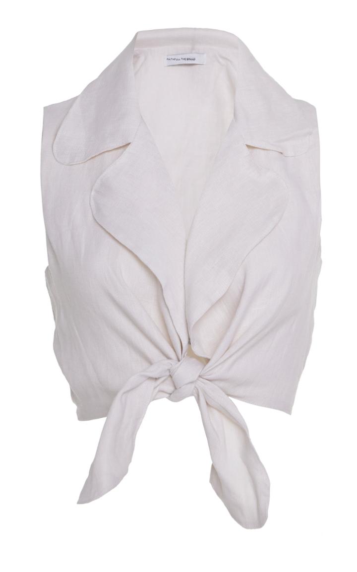 Faithfull The Brand Fernanda Cropped Tie-front Linen Top Size: Xs