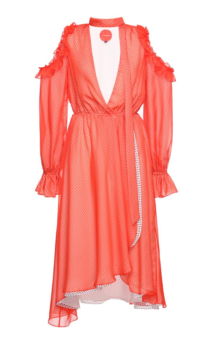 Marianna Senchina Cold Shoulder Midi Polka Dot Dress