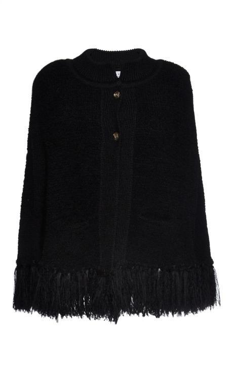 Sonia Rykiel Black Cape With Fringe Black/khaki