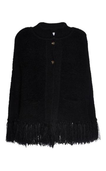 Sonia Rykiel Black Cape With Fringe Black/khaki