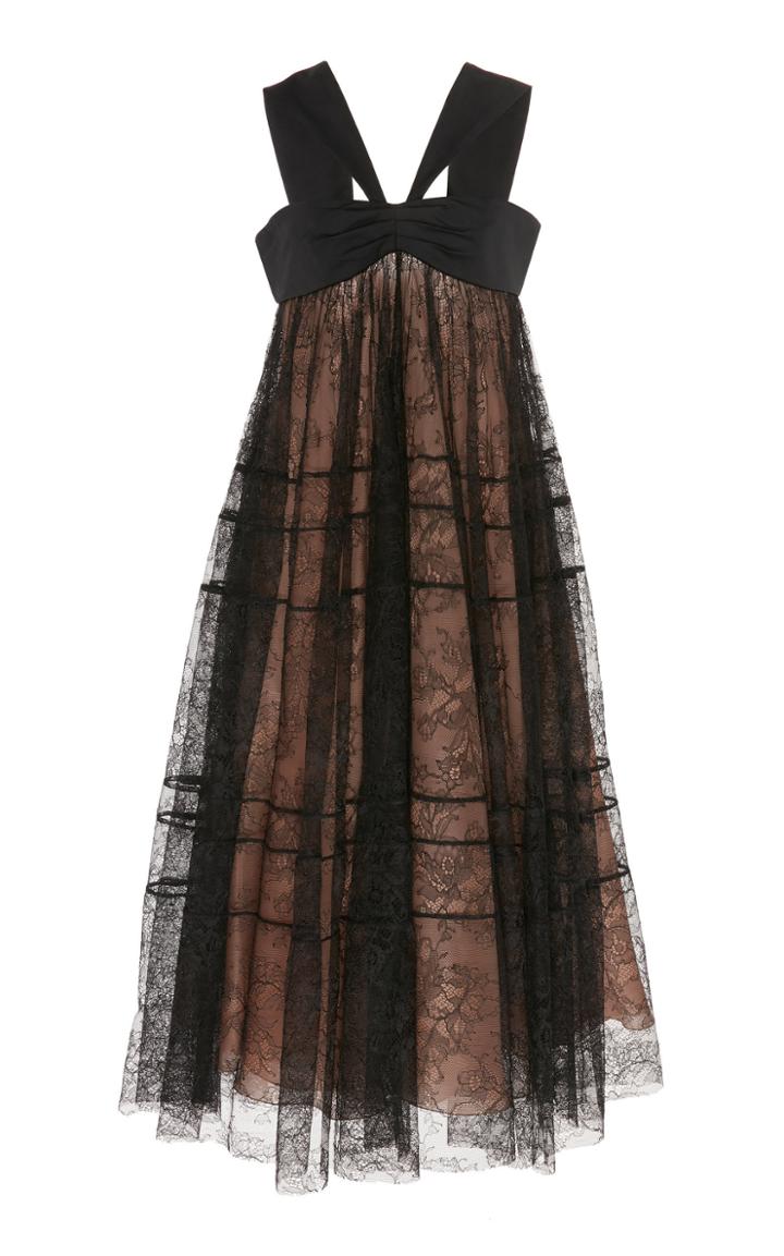 Rochas Gathered Satin Lace Dress