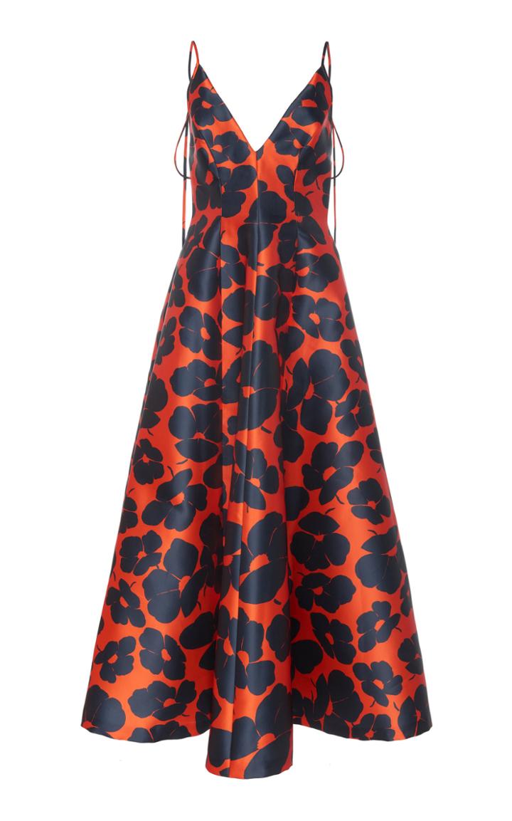 Lela Rose V-neck Midi Silk Dress