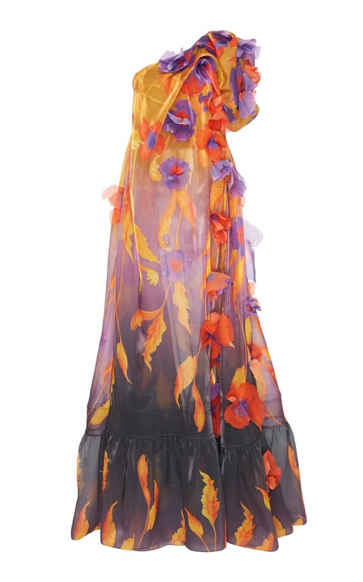 Peter Pilotto 3d One-shoulder Liquid Organza Gown