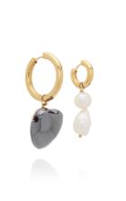 Timeless Pearly Onyx Heart And Pearl Mismatched Earrings