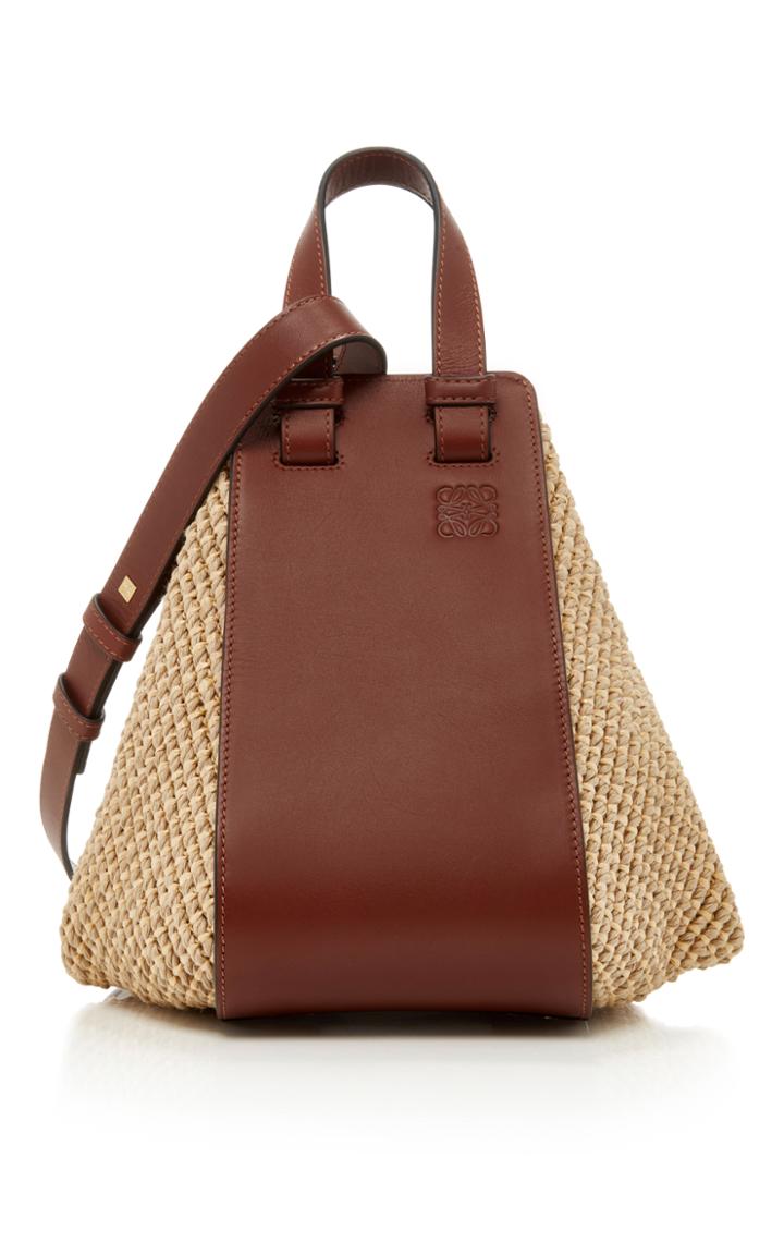 Loewe Hammock Raffia And Leather Tote