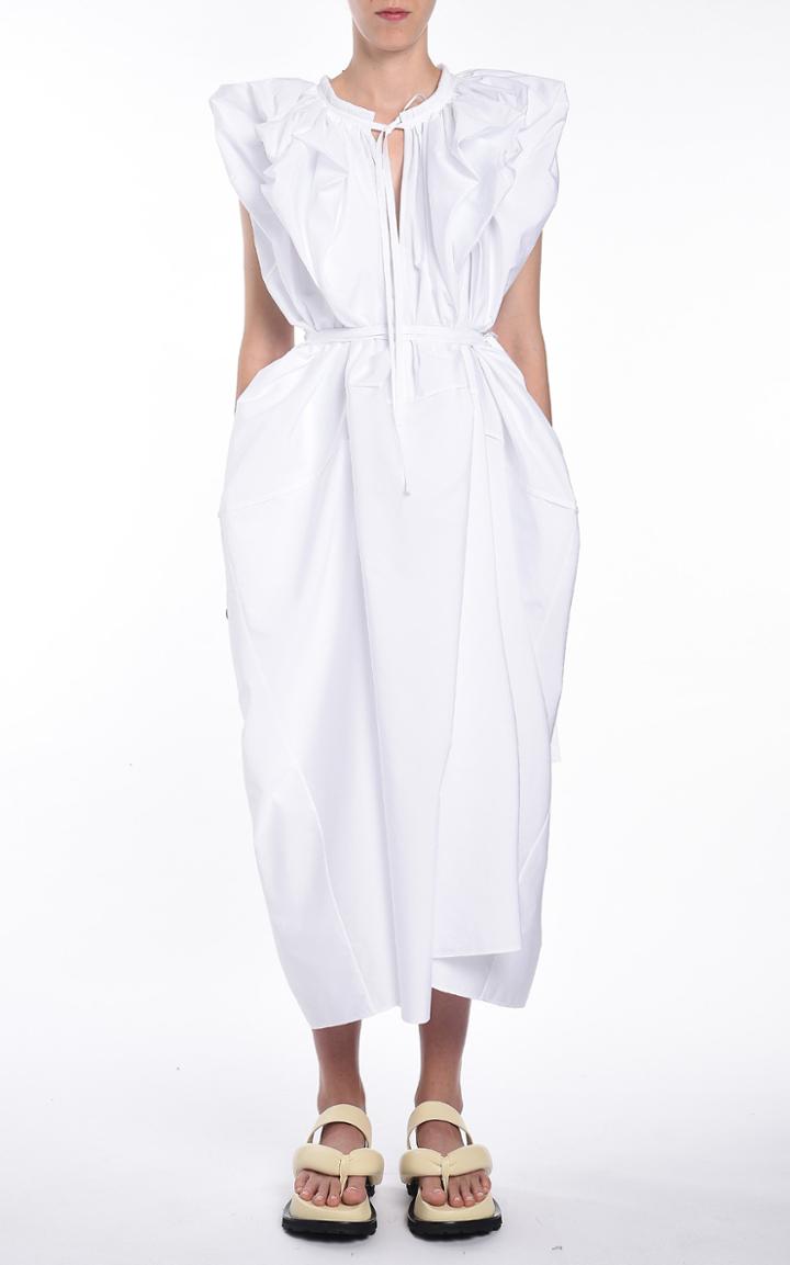 Moda Operandi Jil Sander Puffed Sleeve Cotton Midi Dress