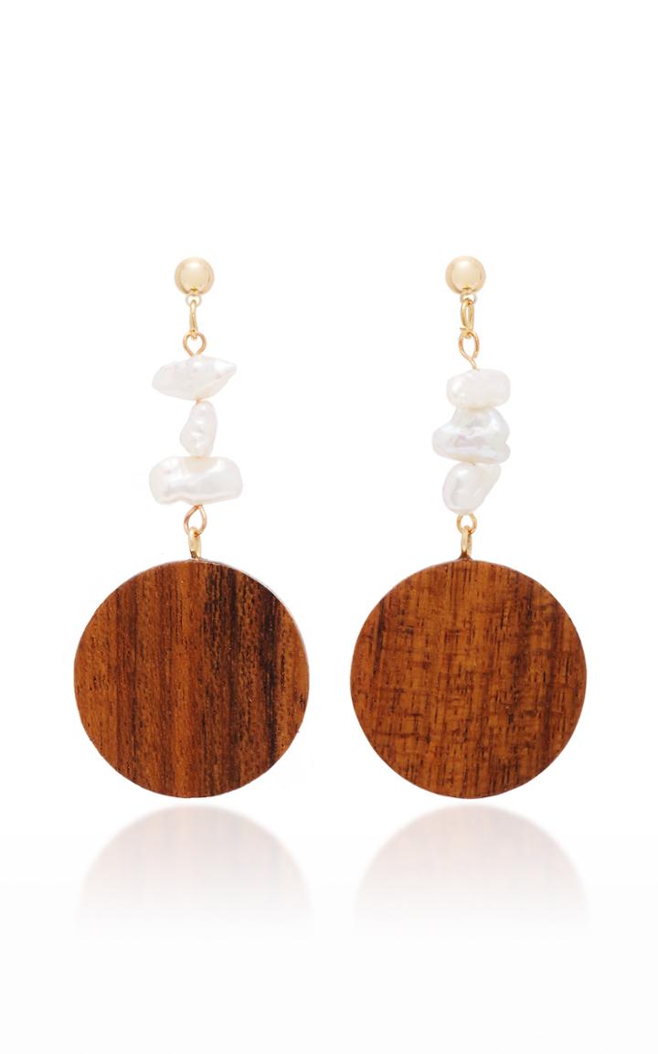 Sophie Monet Mira Gold-plated, Wood And Pearl Earrings