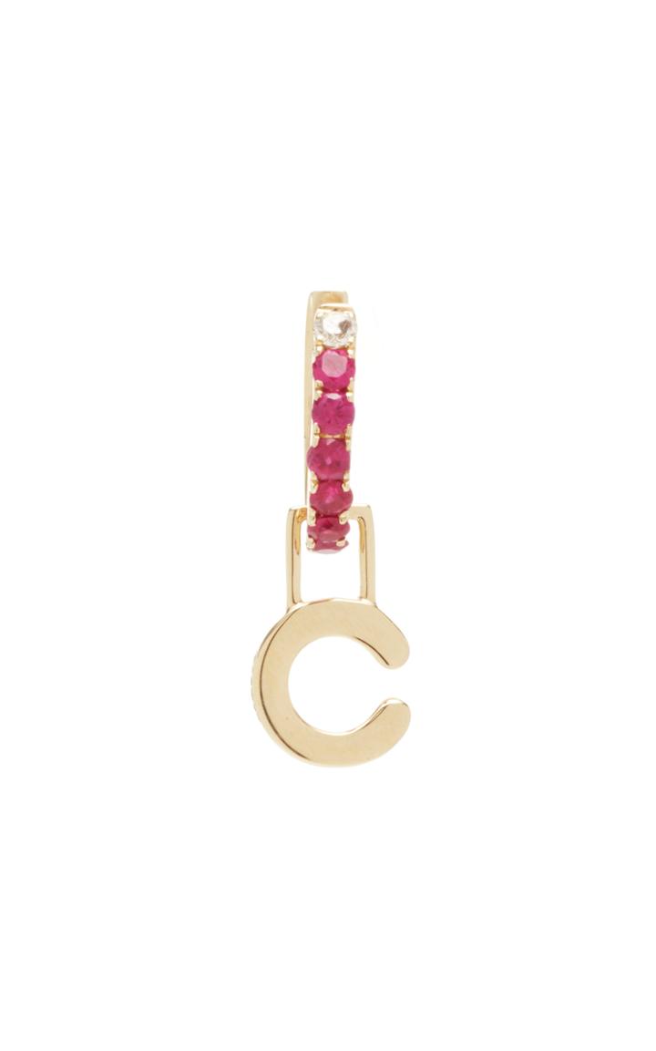 Moda Operandi Robinson Pelham Midi Ruby Orb Hoop With 14k Yellow Gold Initial