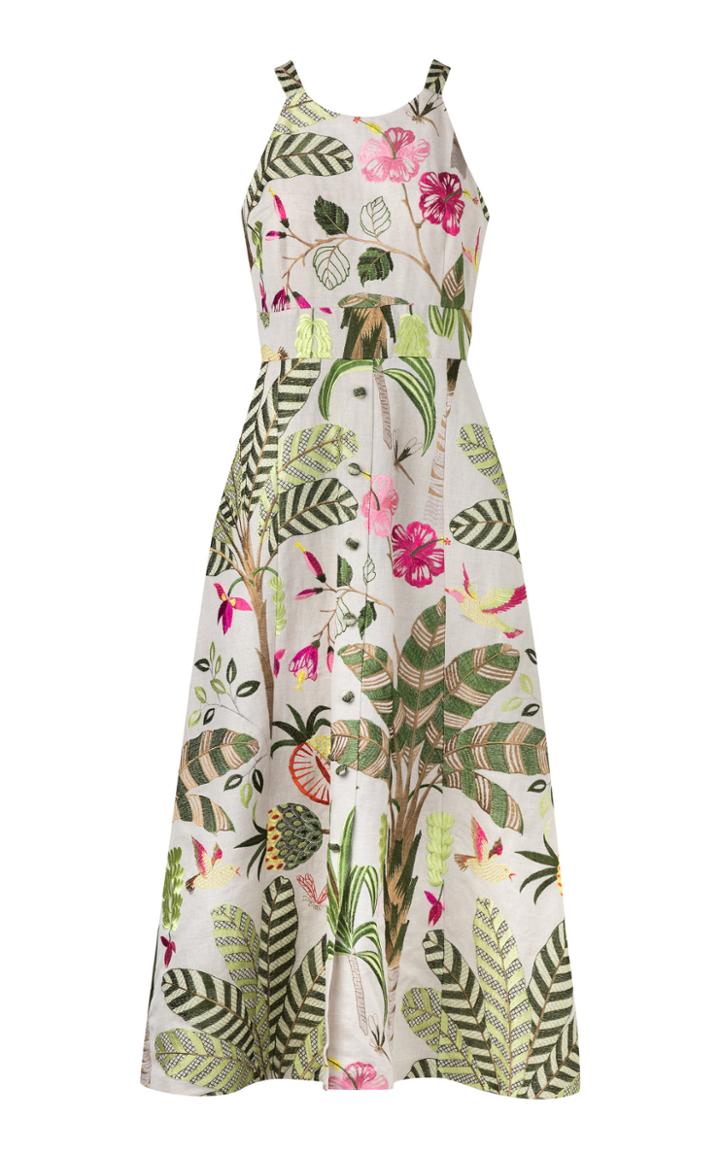 Maison Alma Embroidered Cotton-blend Midi Sleeveless Dress