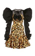 Moda Operandi Richard Quinn Leopard-print Puffed Sleeve Satin Dress Size: 6