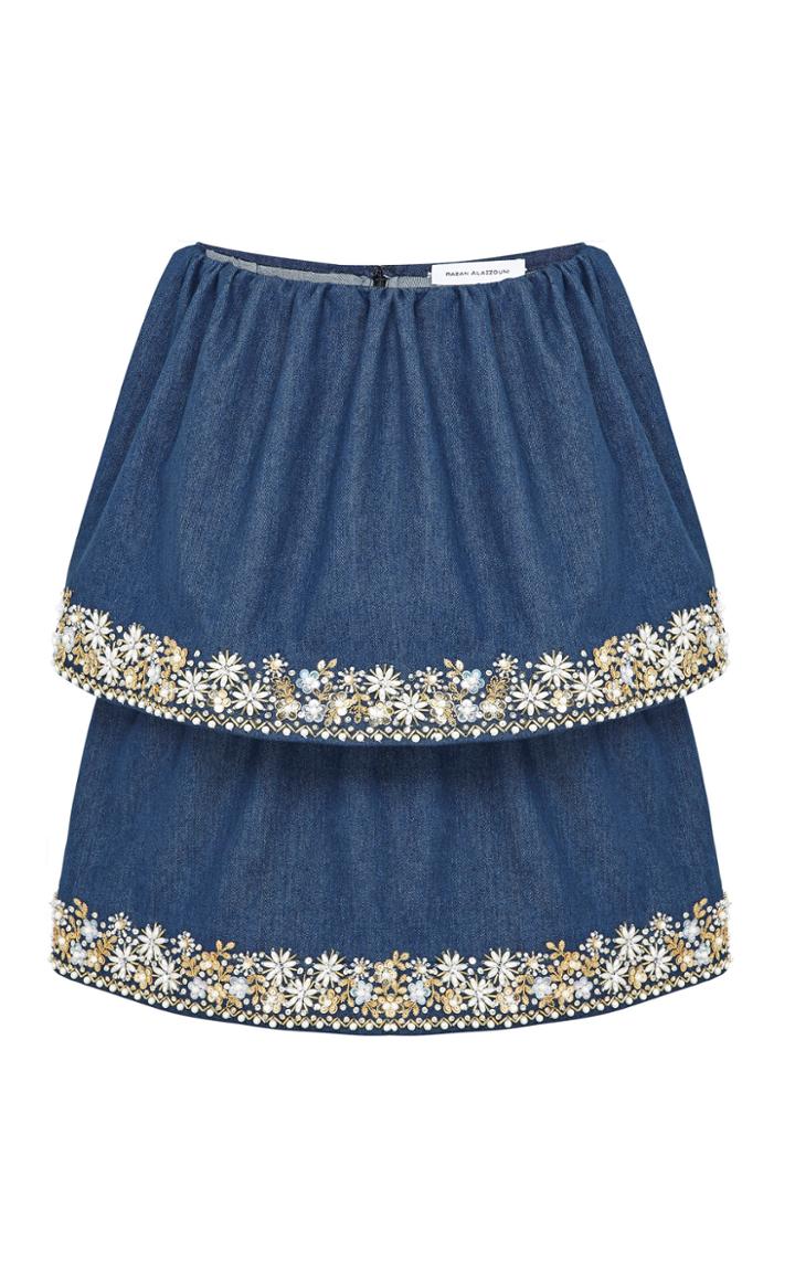Razan Alazzouni Two Tiered Denim Skirt