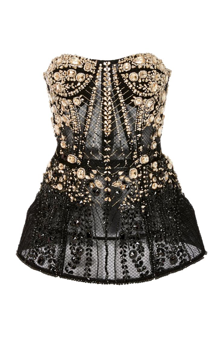 Pamella Roland Strapless Crystal-embellished Tulle Top