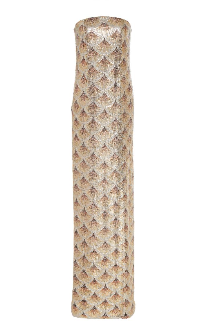 Oscar De La Renta Strapless Embellished Metallic Gown