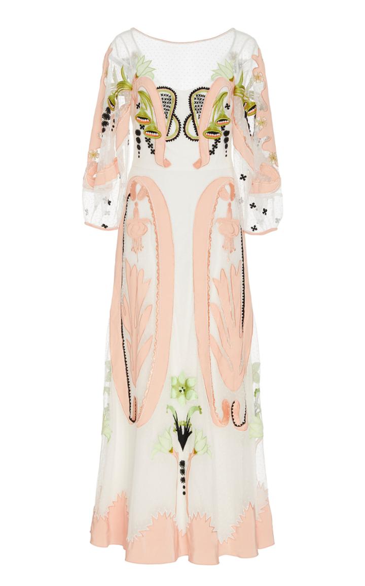 Moda Operandi Temperley London Florette Embroidered Silk Ruffled Dress Size: 6
